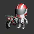 Cute Red And White Striped Cartoon Character With Motorcycle Model Ornament Decoration Set
