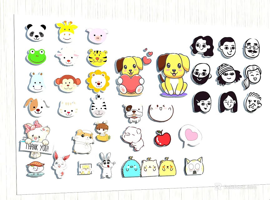 Various Cute Colorful Cartoon Animal Character Stickers For Playful Wall Decor 3d model 
