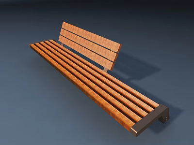 Outdoor Wooden Bench with Slatted Seat and Backrest and Metal Frame for Garden Use 3d model