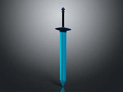Blue 3D Model Sword With Black Hilt Diamond Top And Circular Guard 3d model