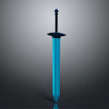 Blue 3D Model Sword With Black Hilt Diamond Top And Circular Guard