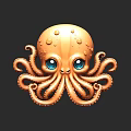 Detailed Golden Octopus Sculpture With Blue Eyes And Curled Tentacles Design