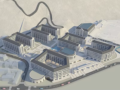 Modern School Buildings Architectural Design Campus Layout With Courtyards And Roads 3d model