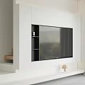 Modern White TV Wall Design With Built in TV Open Shelves And Console