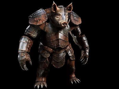 Mythical Pig Warrior Character In Game Movie With Metal Leather Armor 3d model