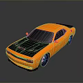 Orange Two Door Muscle Car With Black Hood And Shiny Exterior Design