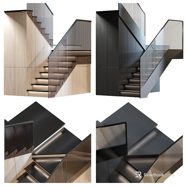 Modern Staircase With Glass Railings And Metal Frame For Contemporary Interiors 3d model 