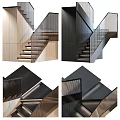 Modern Staircase With Glass Railings And Metal Frame For Contemporary Interiors