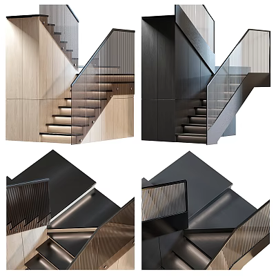 Modern Staircase With Glass Railings And Metal Frame For Contemporary Interiors 3d model