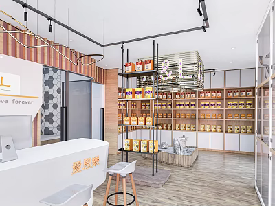 Modern Supermarket Department Store Interior With Shelves Counter And Product Displays 3d model