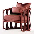 Modern Single Sofa With Beige Fabric Wooden Armrests And Black Throw Pillow