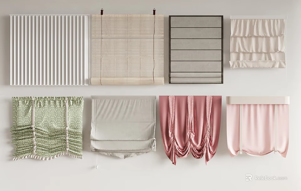 Stylish Roman Blinds With Various Designs Different Colors And Textured Fabrics For Window Decor 3d model 