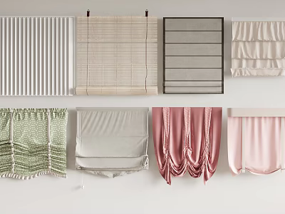 Stylish Roman Blinds With Various Designs Different Colors And Textured Fabrics For Window Decor 3d model