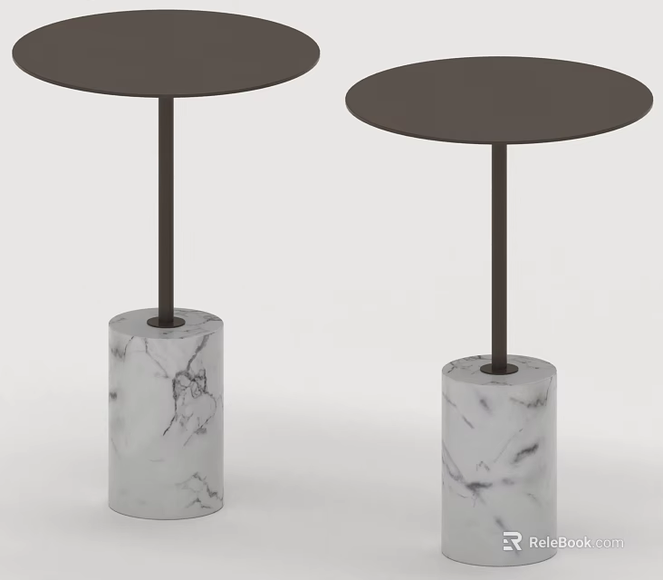 Modern Round Top Coffee Tables With Dark Surface And White Marble Base 3d model