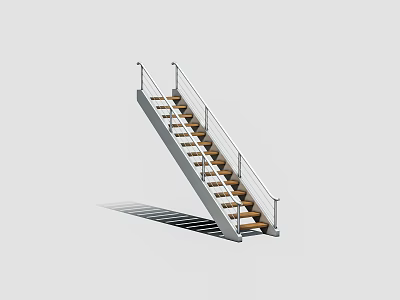 Modern Staircase Design With Metal Railings And Wooden Treads On Gray Background 3d model