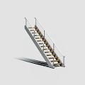 Modern Staircase Design With Metal Railings And Wooden Treads On Gray Background