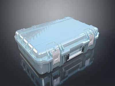 Durable Transparent Plastic Toolbox With Metal Latches On Black Reflective Surface 3d model