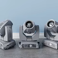 Three Gray Stage Moving Head Decorative Lights On Blue Wall And Wooden Floor