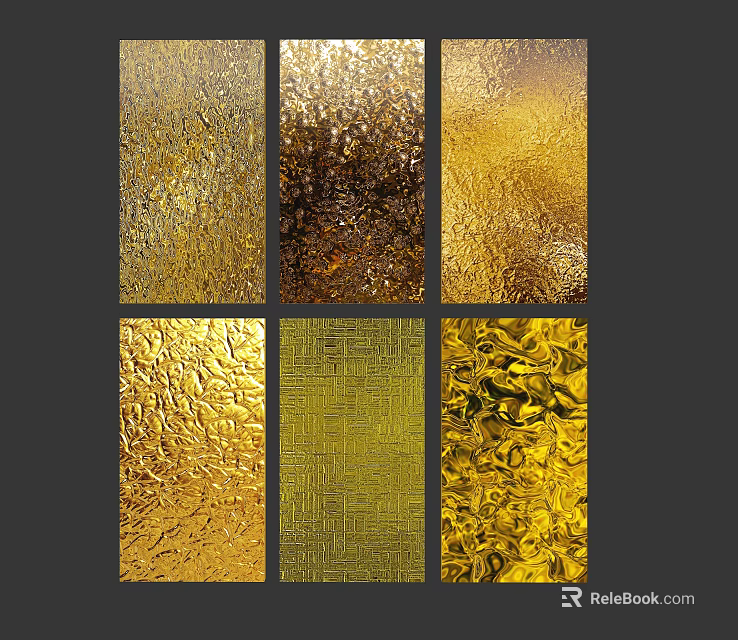 Gold Decorative Textured Surfaces With Various Patterns And Shiny Finish 3d model