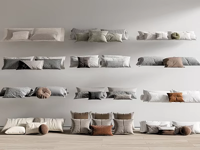 Multiple Throw Pillows In Various Neutral Tones Gray Brown Beige For Modern Wall 3d model