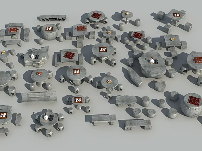 New Chinese Style Outdoor Table and Chair Stone Table and Chair 3d model