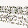 Outdoor Landscape Seats With Multiple Designs Small Trees And Different Shapes 3d model