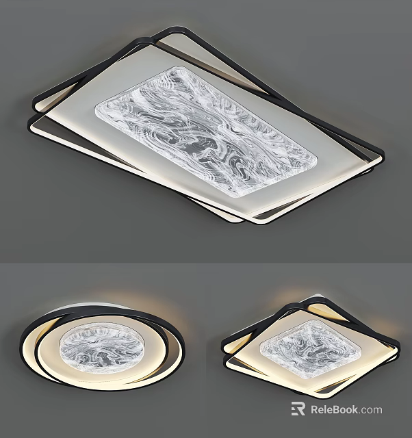 Modern Lighting Combinations With Square Circular Black Frame And Textured Glass Design 3d model