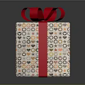 Decorative Gift Box With Red Bow And Colorful Patterns For Daily Supplies 3d model