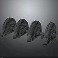 Four Gray Automotive Parts Complex Structured Wheel Hub Components Arranged Together