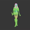 Stylish Game Movie Character With Blue Hair Green Sweater Black Skirt And Leather Boots