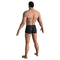 Shirtless Muscular Man Standing In Black Shorts And Barefoot Full Body Pose
