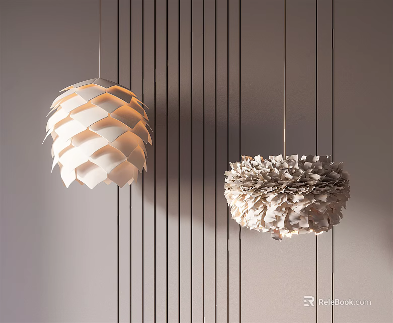 Modern Layered Pendant Lights with Textured Design Hanging on Striped Wall 3d model