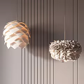 Modern Layered Pendant Lights with Textured Design Hanging on Striped Wall 3d model