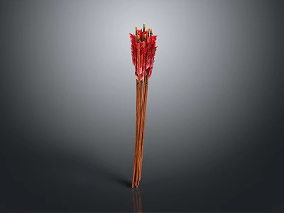 Traditional Weapon Arrows With Red Fletching And Wooden Shafts Bundle 3d model