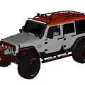 White Off Road Car With Red Roof Rack Roof Lights Large Tires And Black Wheels