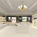 Modern Shoe Store With Neon Sign Glass Doors And Shoe Displays Chandelier Plant Decor