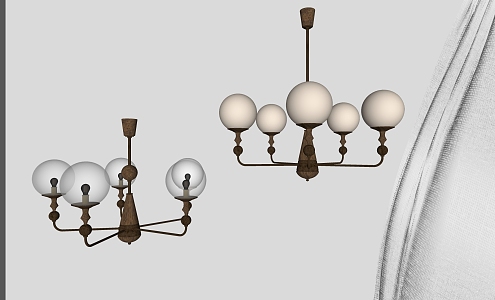 Quiet Retro Middle American Style Spherical Glass Chandelier 3d model