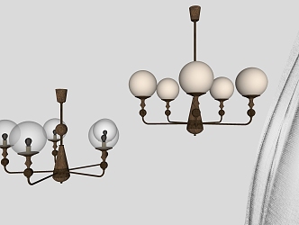 Quiet Retro Middle American Style Spherical Glass Chandelier 3d model