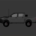 Black Pickup Truck With Roof Rack Antenna And Off Road Tires
