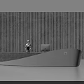 Modern Sleek Curved Reception Desk With Smooth Surface And Striped Background Wall Interior 3d model