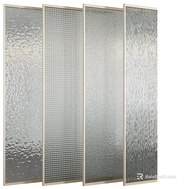 Modern Textured Glass Room Divider With Frosted Patterns And Decorative Panels 3d model 