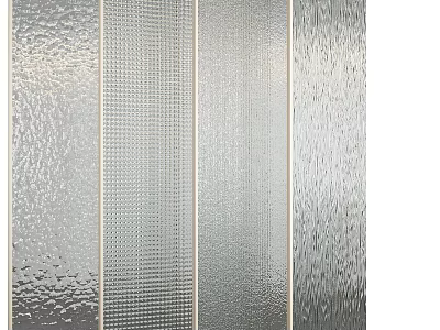 Modern Textured Glass Room Divider With Frosted Patterns And Decorative Panels 3d model