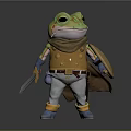 Frog Game Movie Character Wearing Golden Armor With Scarf Sword Shield And Blue Boots