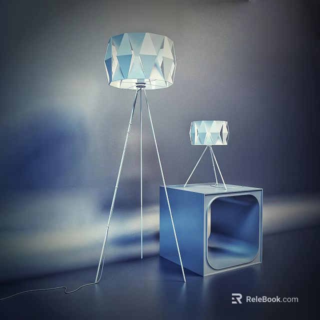Modern Geometric Floor and Table Lamp Lighting Combinations with Metallic Stand and Glass Shades 3d model 