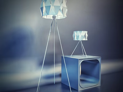 Modern Geometric Floor and Table Lamp Lighting Combinations with Metallic Stand and Glass Shades 3d model