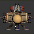 Steampunk Mechanical Machine With Golden Spherical Body Red Components And Metallic Structure 3d model