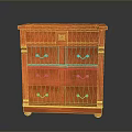Orange Traditional Cabinet Furniture With Drawers Doors Metal Handles And Decorative Panel Top