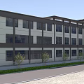 Modern Multi storey Office Building Exterior With Regular Windows And Front Lawn Trees 3d model