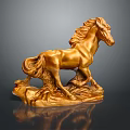 Exquisite Golden Horse Sculpture Carving With Artistic Details And Decorative Base Design