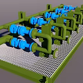 Heavy Duty Industrial Equipment With Green Frame And Blue Valves On Metal Grid Platform